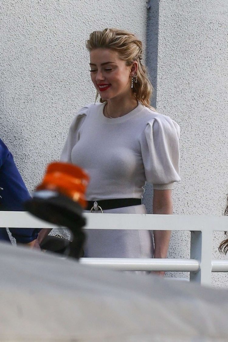 Amber Heard In A White Dress Outside Univision Headquarters In Miami