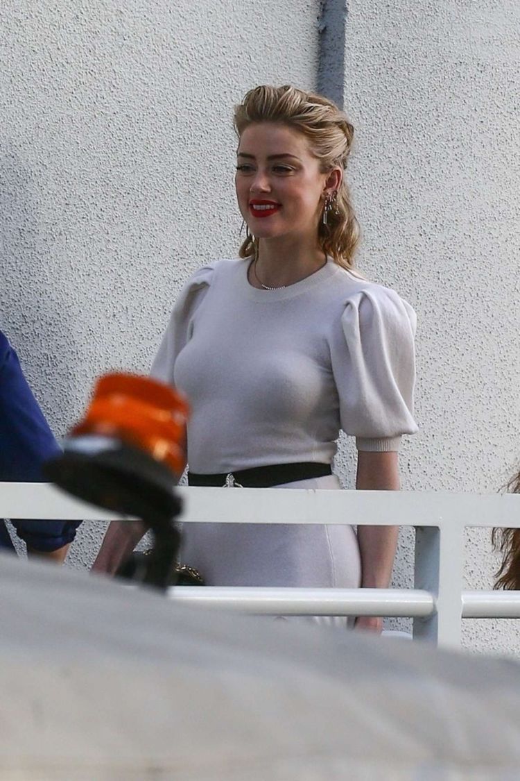 Amber Heard In A White Dress Outside Univision Headquarters In Miami