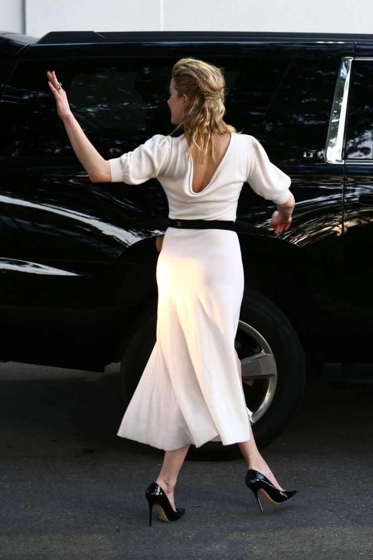 Amber Heard In A White Dress Outside Univision Headquarters In Miami