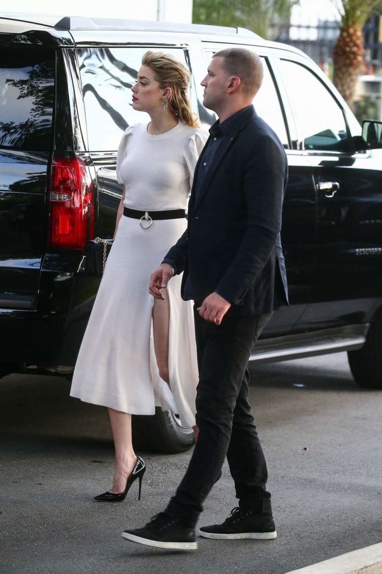 Amber Heard In A White Dress Outside Univision Headquarters In Miami