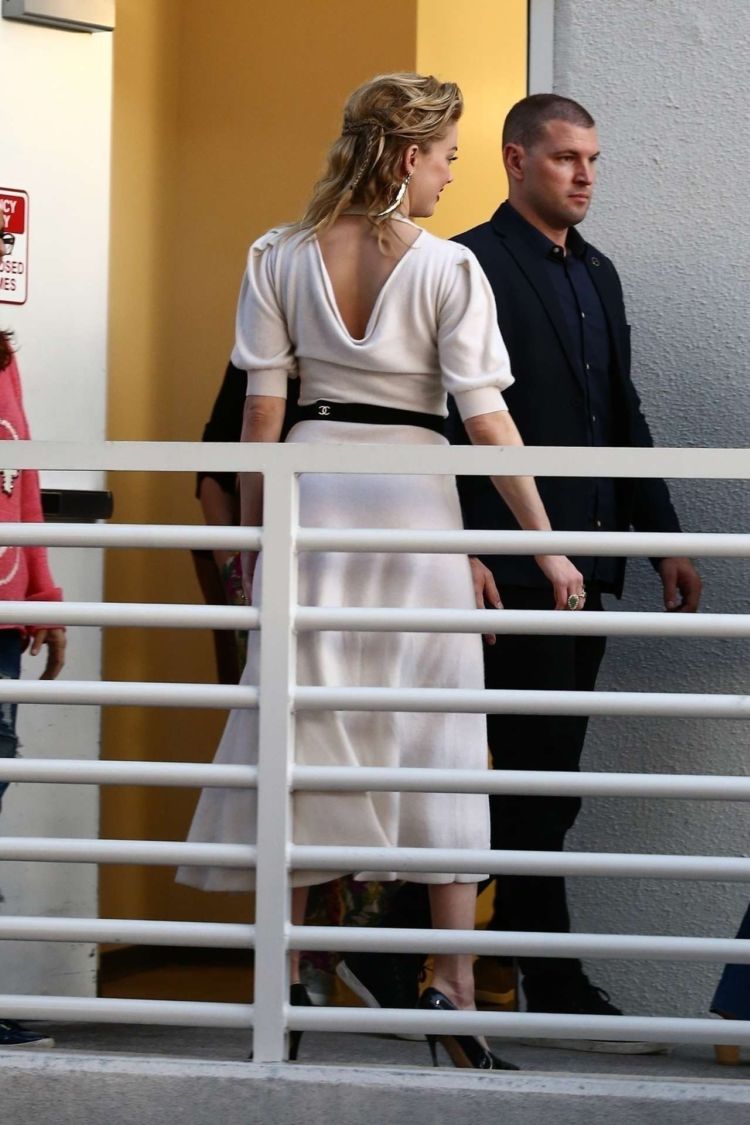 Amber Heard In A White Dress Outside Univision Headquarters In Miami