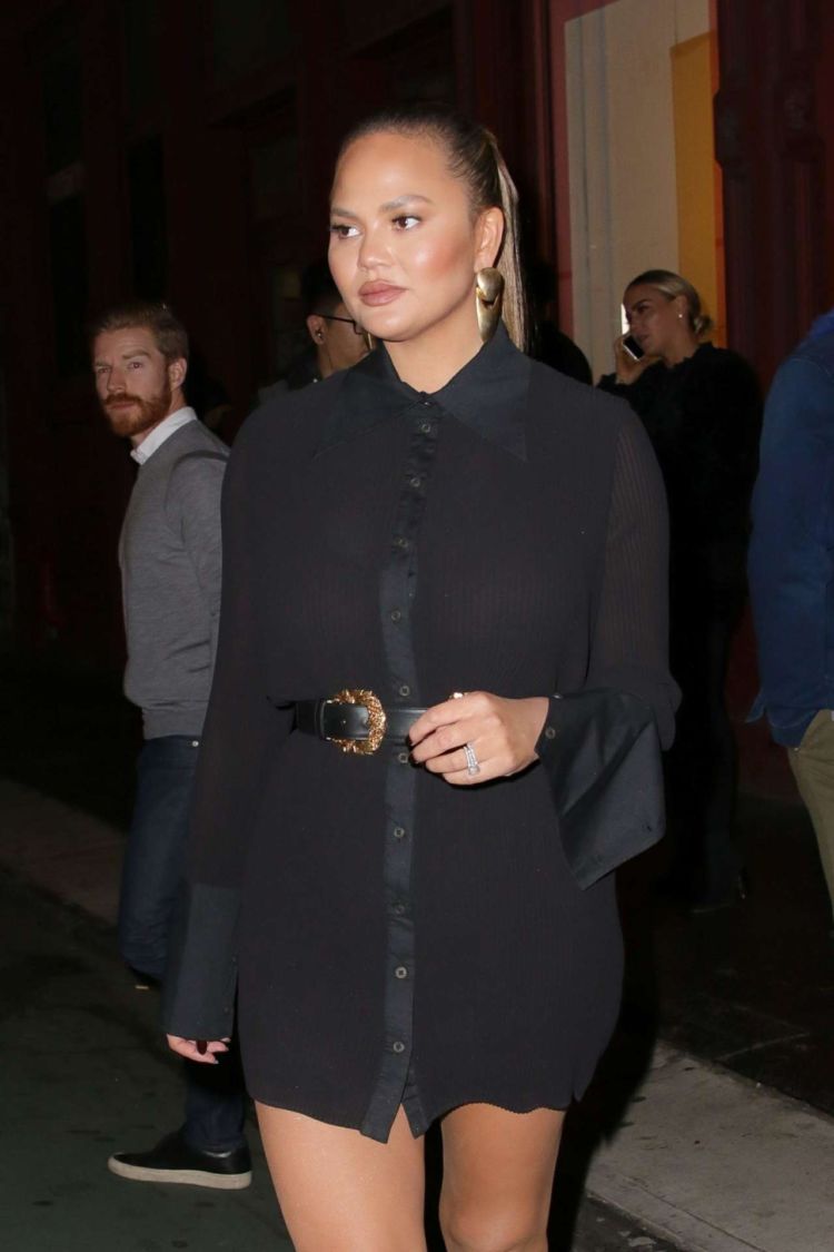 Chrissy Teigen In All-Black At A Store Opening Event
