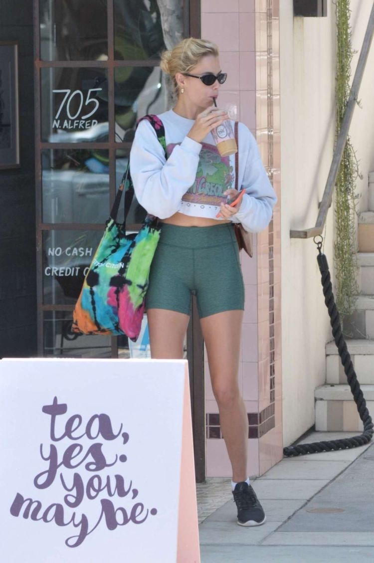 Hailey Clauson Candids In Shorts At Alfred's Tea Room In LA