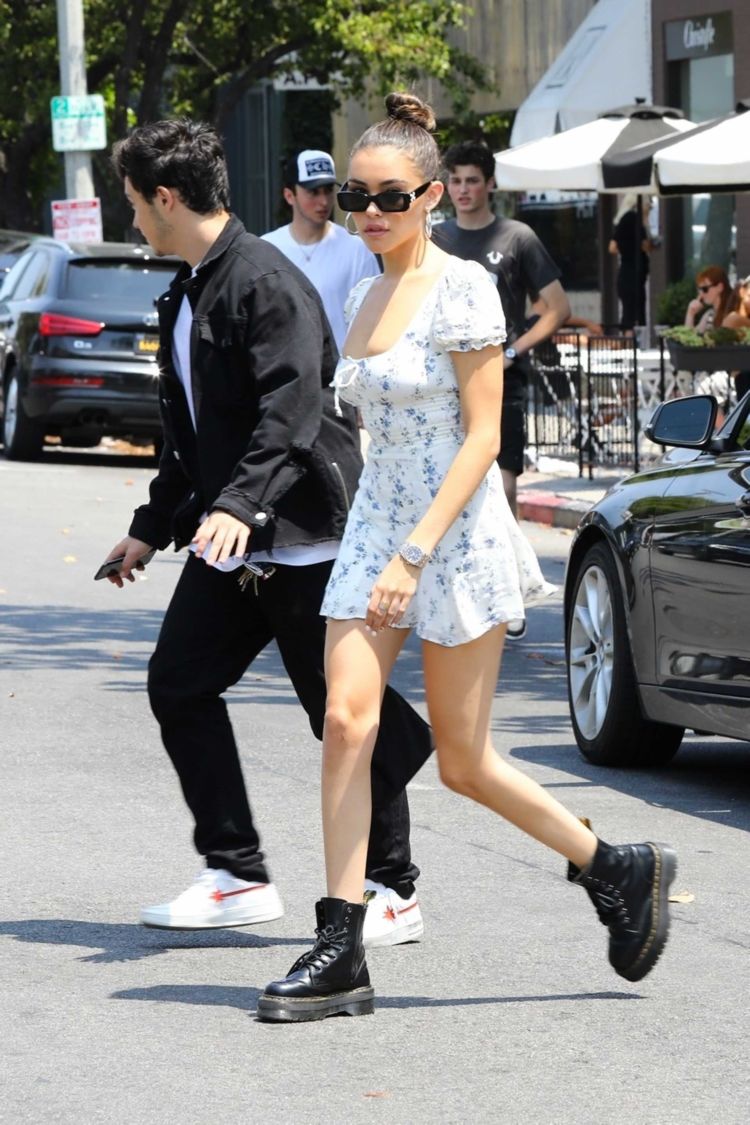 Pretty Madison Beer In A Printed White Dress Out In West Hollywood