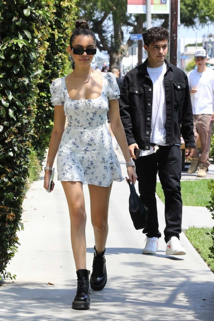 Pretty Madison Beer In A Printed White Dress Out In West Hollywood