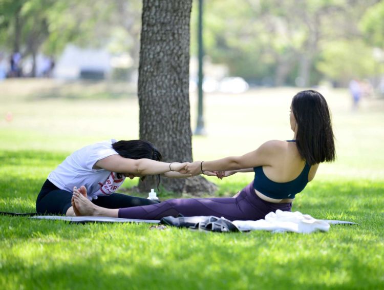 Pretty Rebecca Black Practicing Yoga In A Park