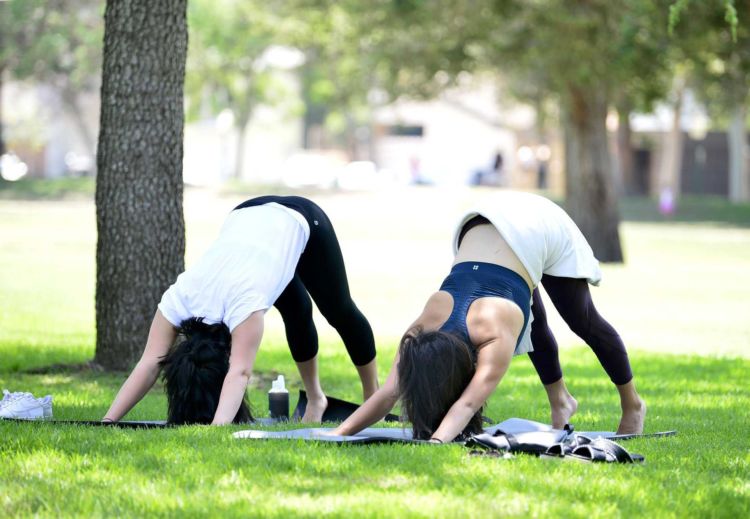 Pretty Rebecca Black Practicing Yoga In A Park