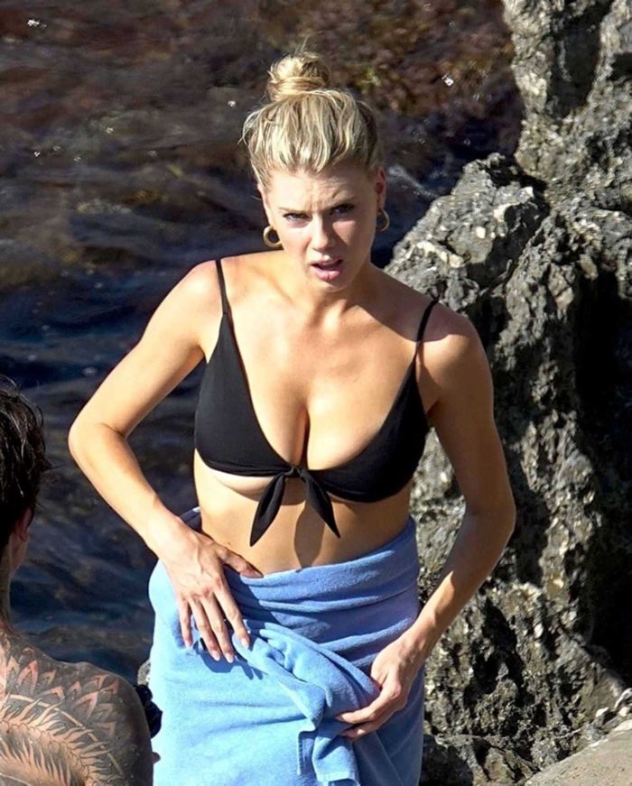 Charlotte McKinney In A Black Bikini In Capri