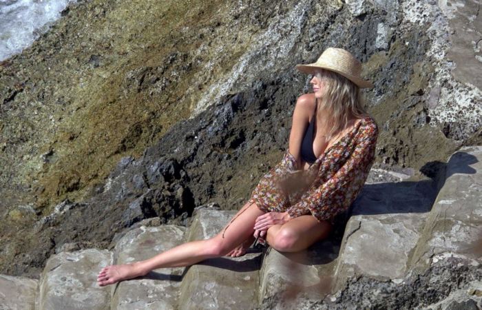 Charlotte McKinney In A Black Bikini In Capri