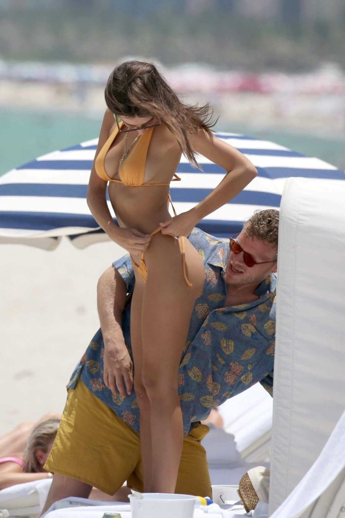 Emily Ratajkowski Candids In An Orange Bikini At Miami Beach