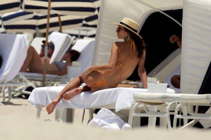 Emily Ratajkowski Candids In An Orange Bikini At Miami Beach