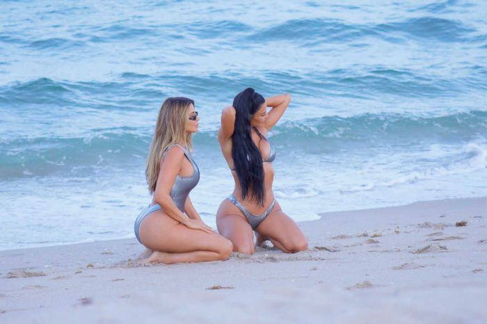 Kim Kardashian And Her Best Friend Larsa Pippen Pose Together In Metallic Swimsuits