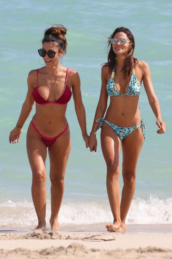 Metisha Schaefer In A Red Bikini With Her BFF On Miami Beach
