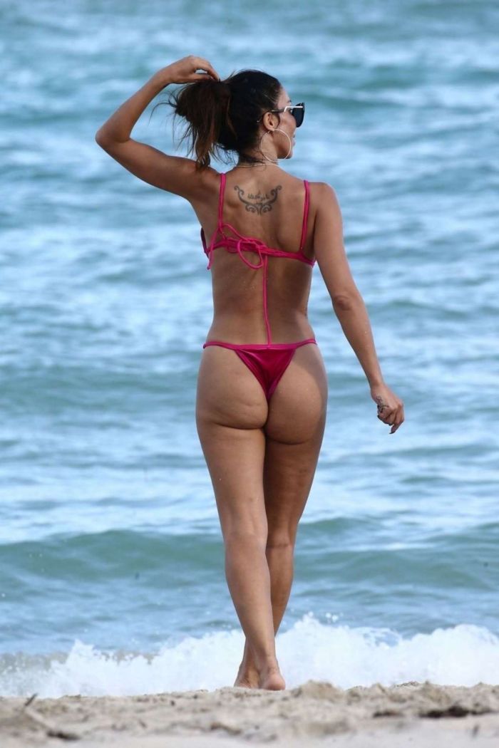 Metisha Schaefer In A Red Bikini With Her BFF On Miami Beach