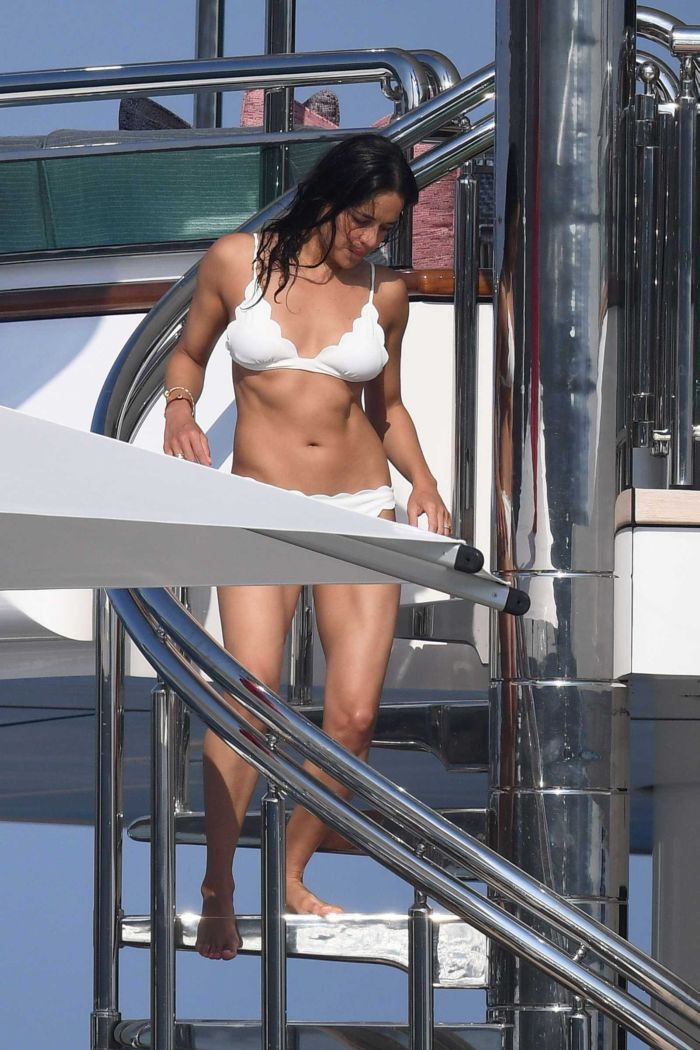 Michelle Rodriguez In A White Bikini On A Yacht In Sardinia