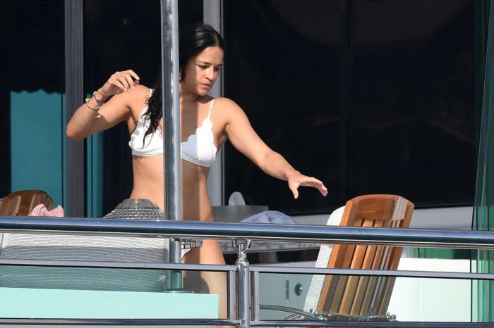 Michelle Rodriguez In A White Bikini On A Yacht In Sardinia