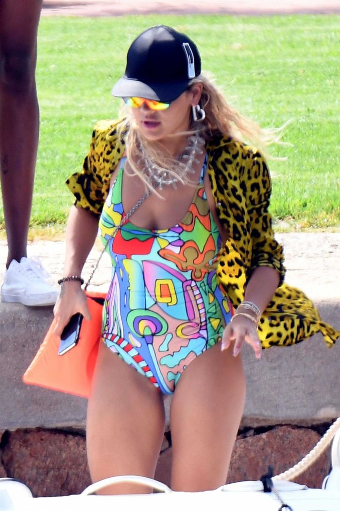 Rita Ora Enjoying In Swimsuit On A Yacht In Porto Cervo