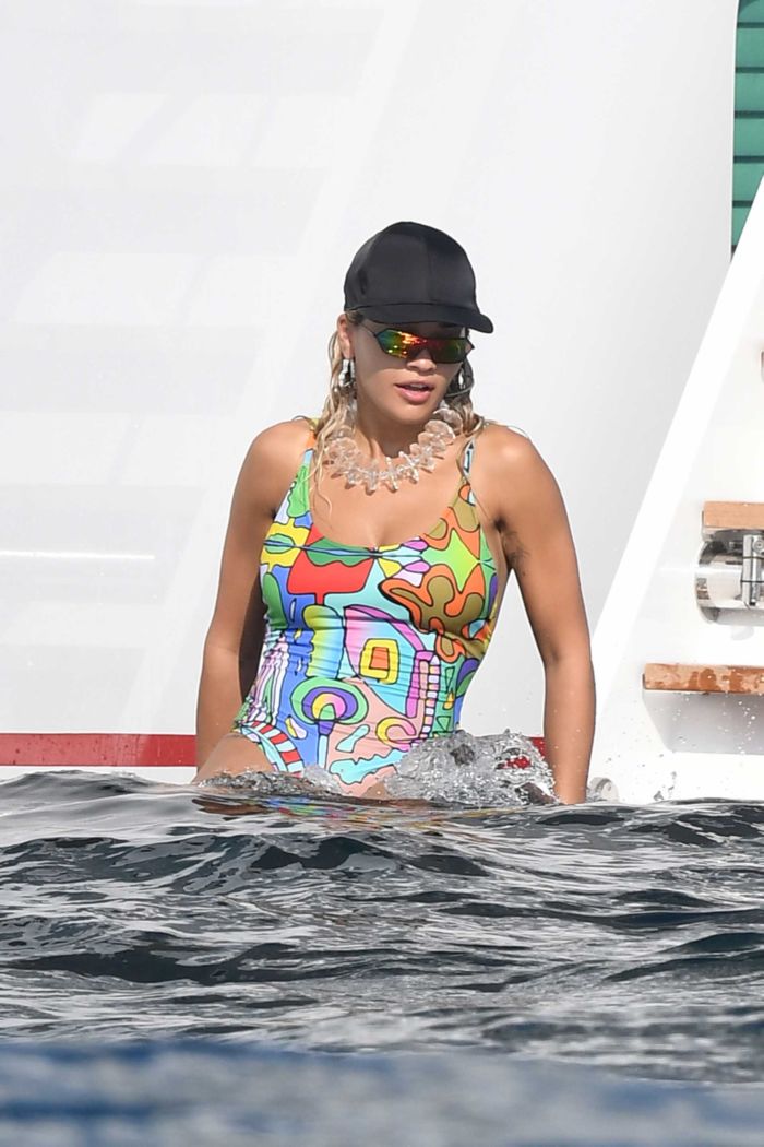 Rita Ora Enjoying In Swimsuit On A Yacht In Porto Cervo