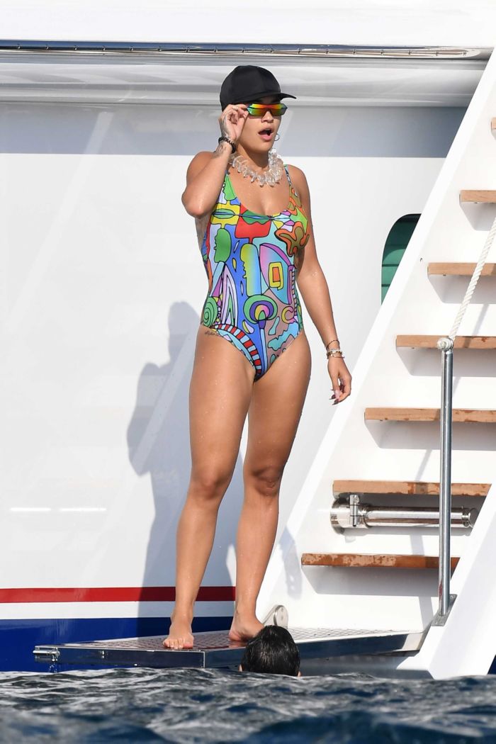 Rita Ora Enjoying In Swimsuit On A Yacht In Porto Cervo