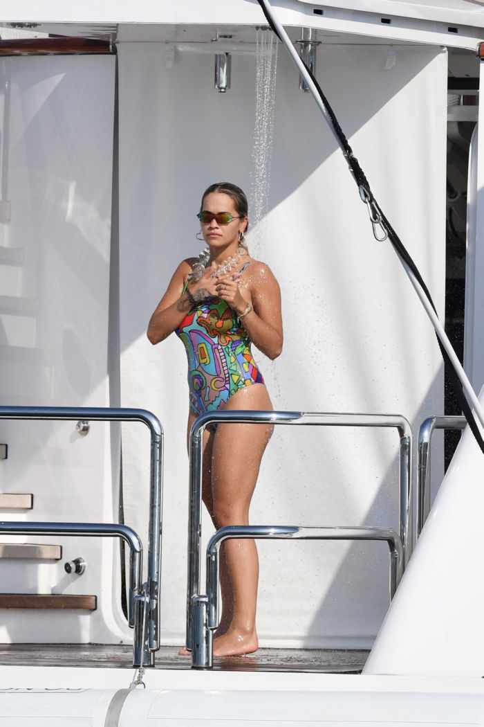 Rita Ora Enjoying In Swimsuit On A Yacht In Porto Cervo