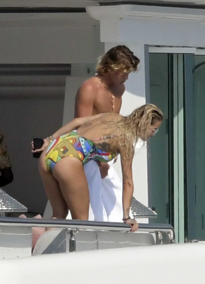 Rita Ora Enjoying In Swimsuit On A Yacht In Porto Cervo