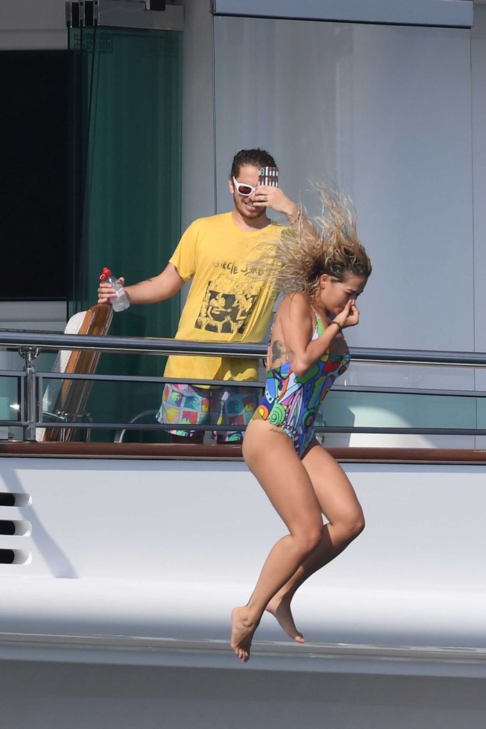 Rita Ora Enjoying In Swimsuit On A Yacht In Porto Cervo