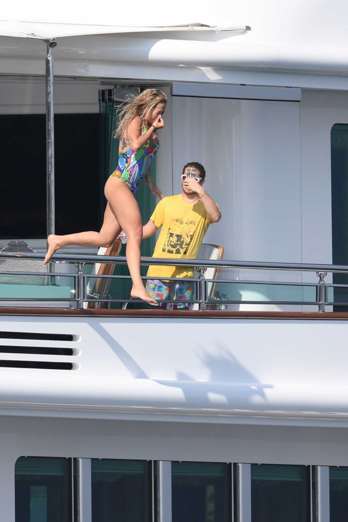 Rita Ora Enjoying In Swimsuit On A Yacht In Porto Cervo